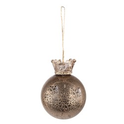 Clayre & Eef Christmas Bauble Ø 8 cm Brown Glass Plastic Crown