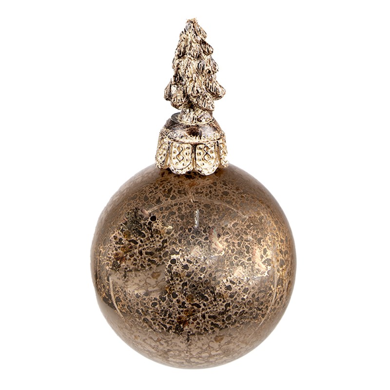 Clayre & Eef Christmas Bauble Ø 8 cm Brown Glass Plastic Christmas Tree