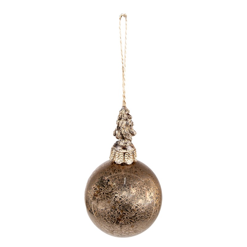 Clayre & Eef Christmas Bauble Ø 8 cm Brown Glass Plastic Christmas Tree