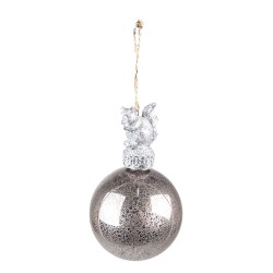 Clayre & Eef Christmas Bauble Ø 7 cm Silver colored Glass Plastic