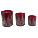 Clayre & Eef Tealight Holder Set of 3 Red Glass Round Pine Trees