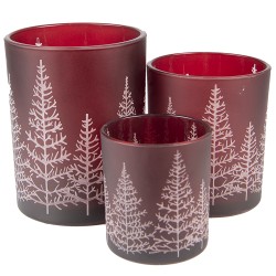 Clayre & Eef Porte-bougie set de 3 Rouge Verre Rond Sapins