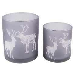 Clayre & Eef Porte-bougie set de 2 Gris Verre Rond Rennes