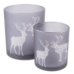 Clayre & Eef Porte-bougie set de 2 Gris Verre Rond Rennes