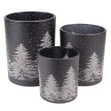 Clayre & Eef Porte-bougie set de 3 Noir Verre Rond Sapins