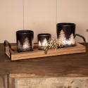 Clayre & Eef Tealight Holder Set of 3 Black Glass Round Pine Trees