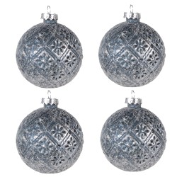 Clayre & Eef Weihnachtskugel 4er Set Ø 8 cm Blau Glas