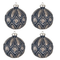 Clayre & Eef Boule de Noël set de 4 Ø 8 cm Bleu Verre