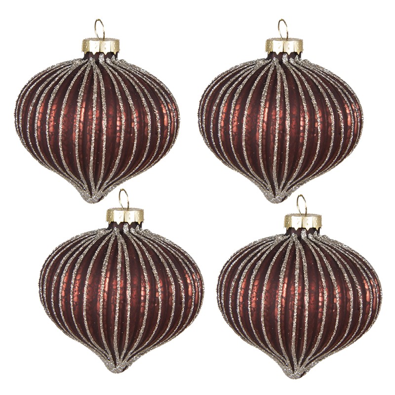 Clayre & Eef Weihnachtskugel 4er Set Ø 8 cm Rot Glas