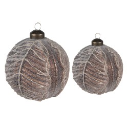 Clayre & Eef Christmas Bauble Set of 2 Ø 10 / Ø 8 cm Brown Glass