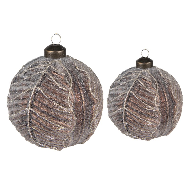 Clayre & Eef Boule de Noël set de 2 Ø 10 / Ø 8 cm Marron Verre