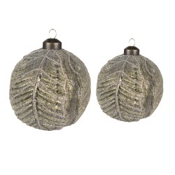 Clayre & Eef Kerstbal Set van 2  Ø 10 / Ø 8 cm Groen Glas