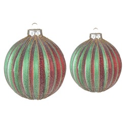 Clayre & Eef Weihnachtskugel 2er Set Ø 10 / Ø 8 cm Rot Grün Glas