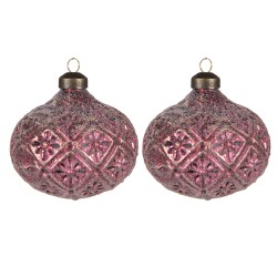 Clayre & Eef Kerstbal Set van 2  Ø 10 cm Rood Glas