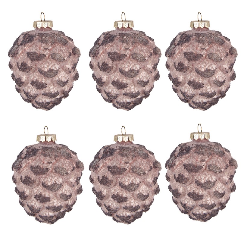 Clayre & Eef Weihnachtskugel 6er Set Tannenzapfen Ø 8 cm Rosa Glas