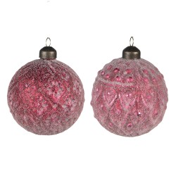 Clayre & Eef Kerstbal Set van 2  Ø 8 cm Rood Glas