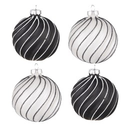 Clayre & Eef Weihnachtskugel 4er Set Ø 8 cm Schwarz Grau Glas