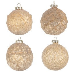 Clayre & Eef Kerstbal Set van 4  Ø 10 cm Geel Glas