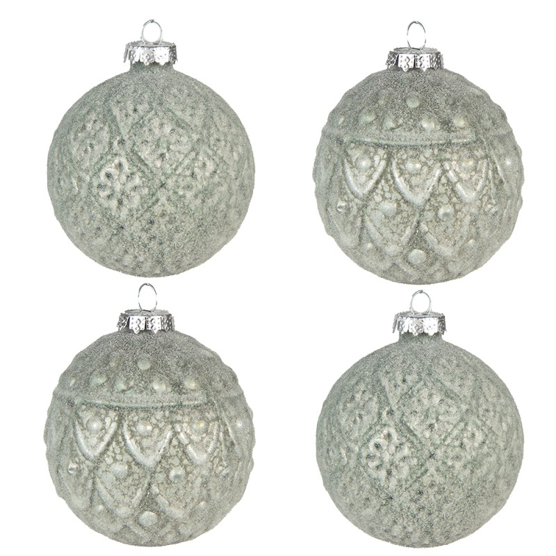 Clayre & Eef Boule de Noël set de 4 Ø 8 cm Vert Verre