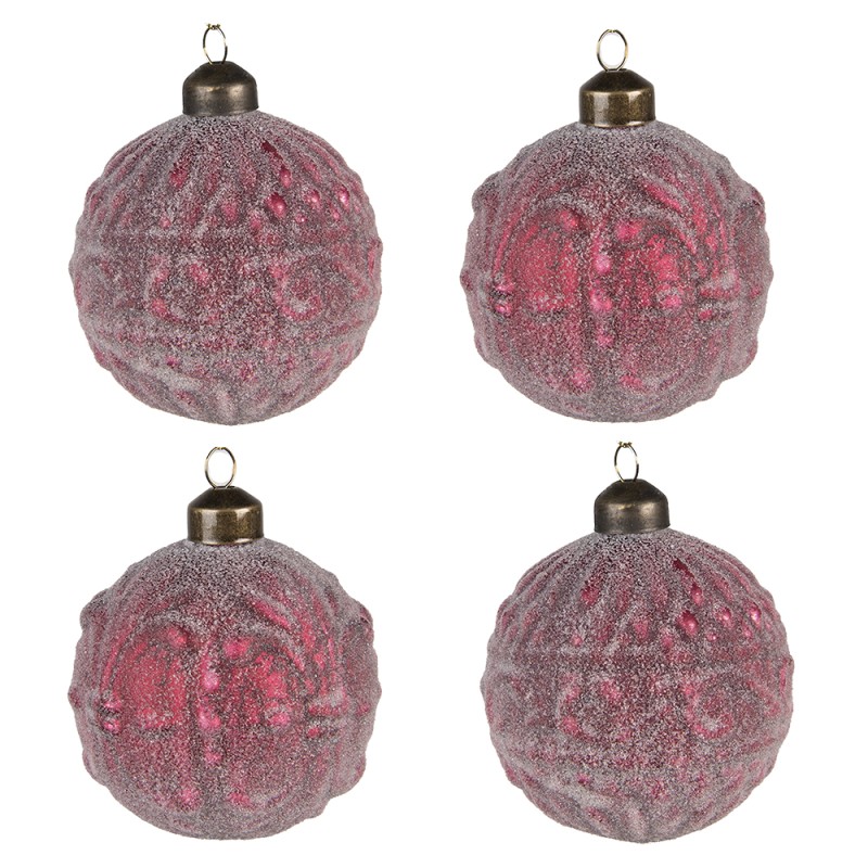 Clayre & Eef Palla di natale set di 4 Ø 8 cm Rosso Vetro