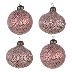 Clayre & Eef Kerstbal Set van 4  Ø 8 cm Rood Glas