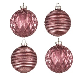 Clayre & Eef Boule de Noël set de 4 Ø 8 cm Rouge Verre