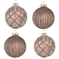 Clayre & Eef Kerstbal Set van 4  Ø 8 cm Bruin Glas