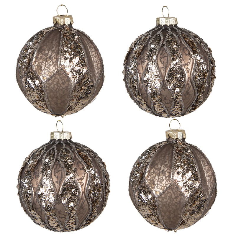 Clayre & Eef Boule de Noël set de 4 Ø 8 cm Marron Verre