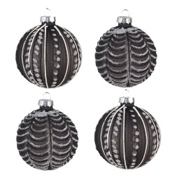 Clayre & Eef Christmas Bauble Set of 4 Ø 8 cm Black Glass