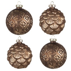 Clayre & Eef Christmas Bauble Set of 4 Ø 8 cm Brown Glass