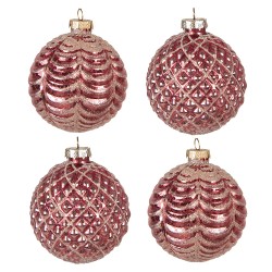 Clayre & Eef Kerstbal Set van 4  Ø 8 cm Rood Glas