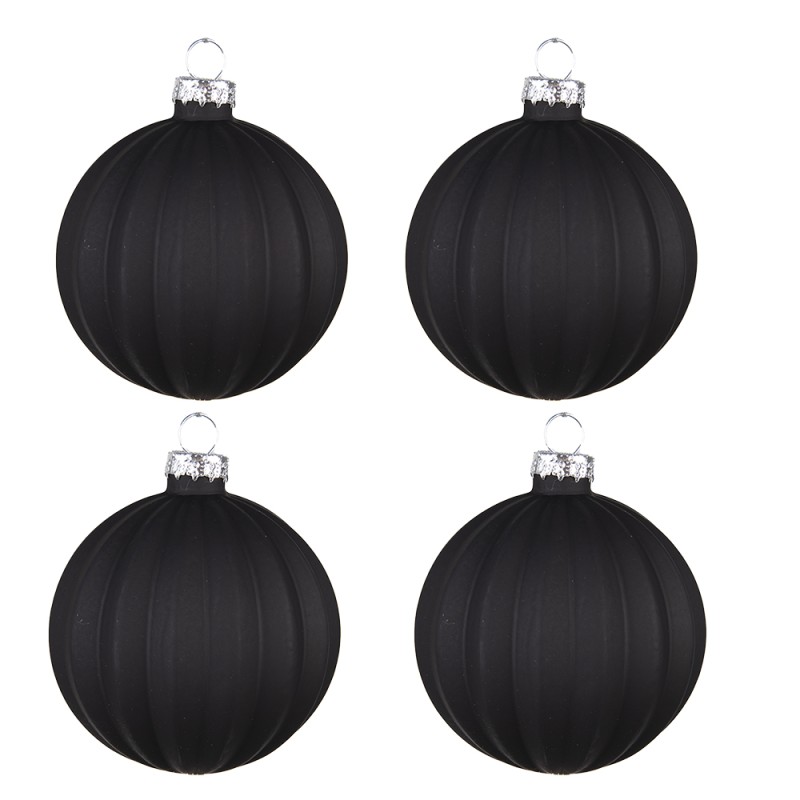 Clayre & Eef Palla di natale set di 4 Ø 8 cm Nero Vetro