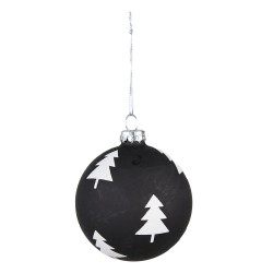 Clayre & Eef Boule de Noël set de 4 Ø 8 cm Noir Blanc Verre Sapins de Noël