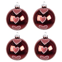 Clayre & Eef Kerstbal Set van 4  Ø 8 cm Rood Glas