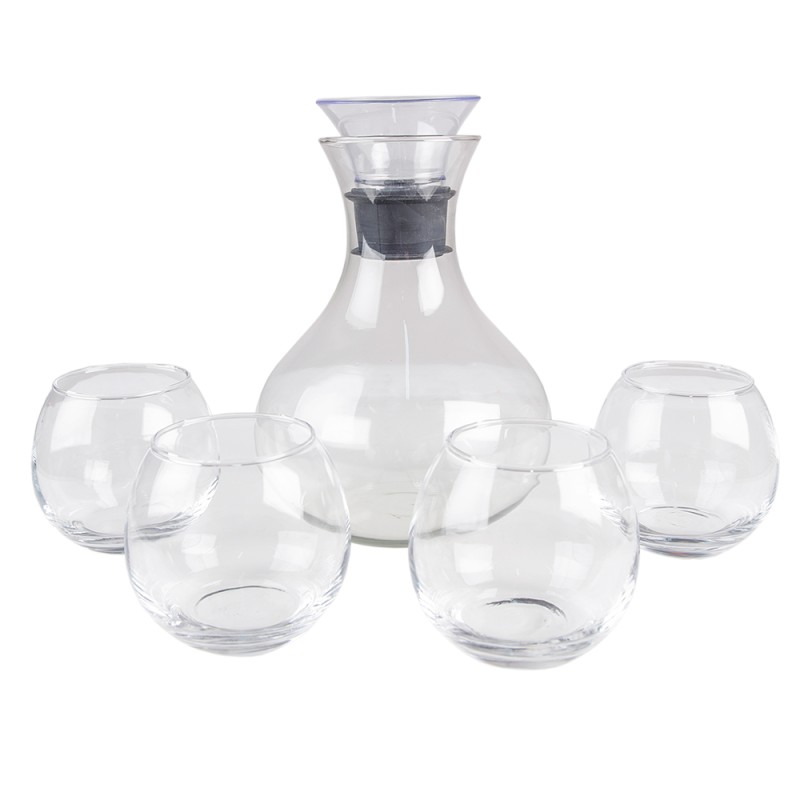 Clayre & Eef Karaf met Glazen  1740 ml / 375 ml Glas Rond