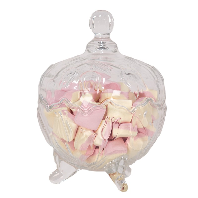 Clayre & Eef Storage Jar Lid Ø 15x20 cm Transparent Glass Tulips