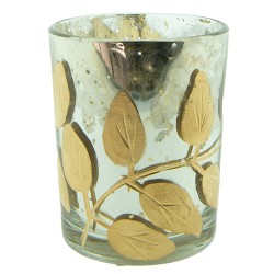 Clayre & Eef Tealight Holder Ø 6x7 cm Silver colored Glass Little Leaves