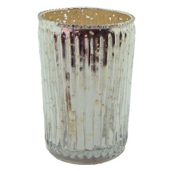 Clayre & Eef Theelichthouder  Ø 6x9 cm Zilverkleurig Glas Rond