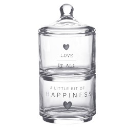 Clayre & Eef Couvercle de pot de stockage Ø 10x21 cm Verre Rond Coeur Love it all / a little bit of happiness