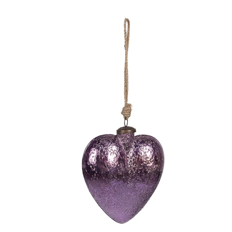 Clayre & Eef Palla di natale Cuore 9 cm Viola Vetro A forma di cuore