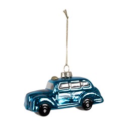 Clayre & Eef Weihnachtsanhänger Auto 5 cm Blau Glas