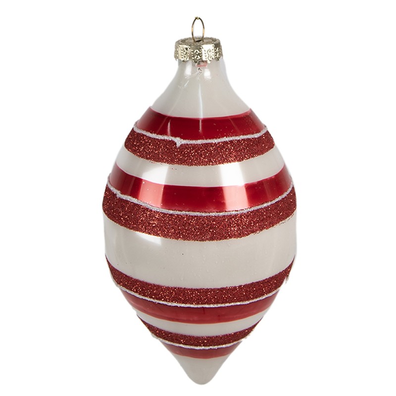 Clayre & Eef Boule de Noël Ø 8x15 cm Rouge Blanc Verre