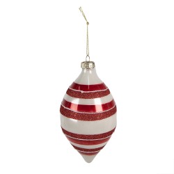 Clayre & Eef Kerstbal  Ø 8x15 cm Rood Wit Glas