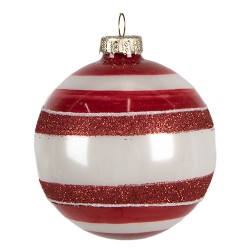 Clayre & Eef Christmas Bauble Ø 8 cm Red White Glass