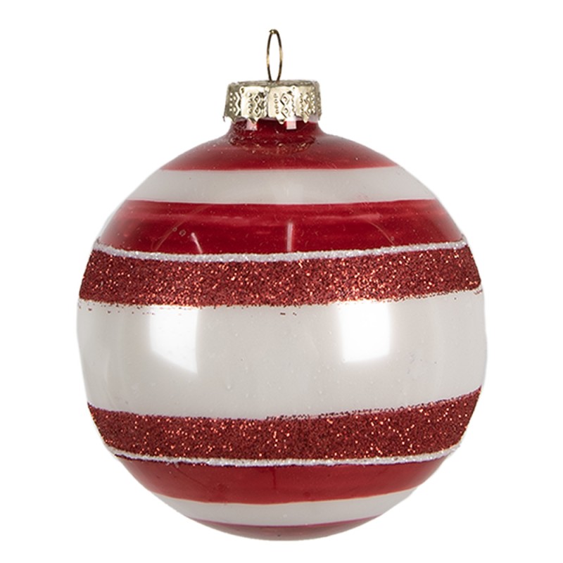 Clayre & Eef Palla di natale Ø 8 cm Rosso Bianco  Vetro