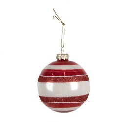 Clayre & Eef Christmas Bauble Ø 8 cm Red White Glass