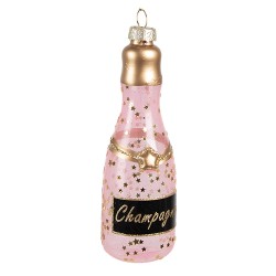 Clayre & Eef Ornement de Noël Bouteille 12 cm Rose Verre