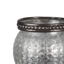 Clayre & Eef Tealight Holder Ø 7x6 cm Silver colored Glass