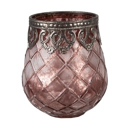 Clayre & Eef Tealight Holder Ø 9x11 cm Pink Glass