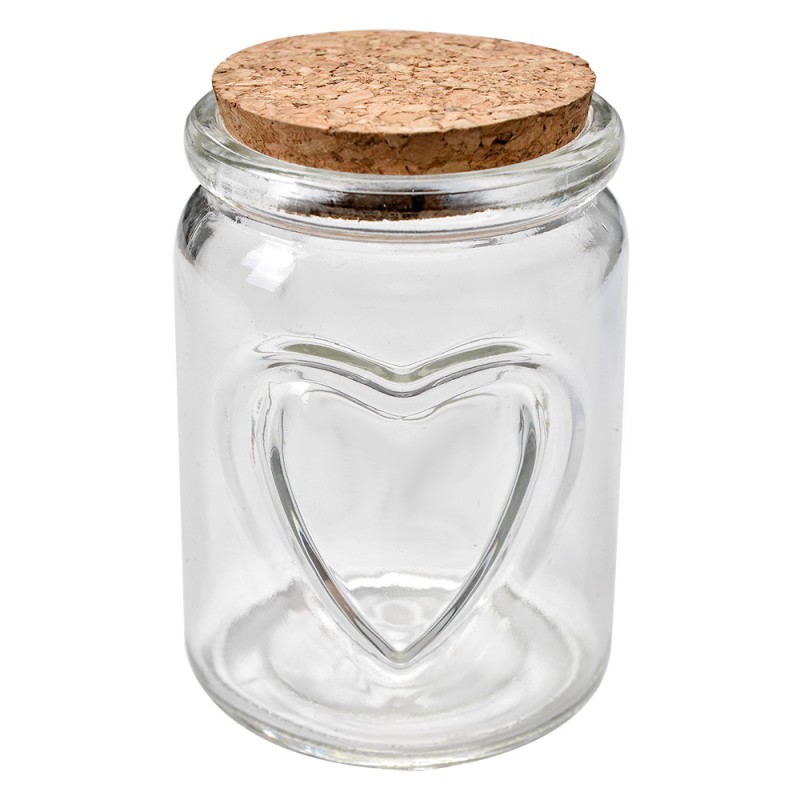 Clayre & Eef Storage Jar Ø 7x10 cm Transparent Glass Hearts